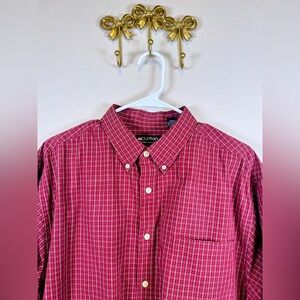 Puritan Cranberry Red Plaid Casual Button Down Shirt. Cotton Blend.  Size L